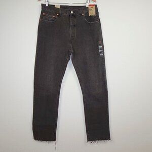 Levi's 501 Jeans Women's 33x32 Black Denim High Rise Straight Leg Raw Hem
